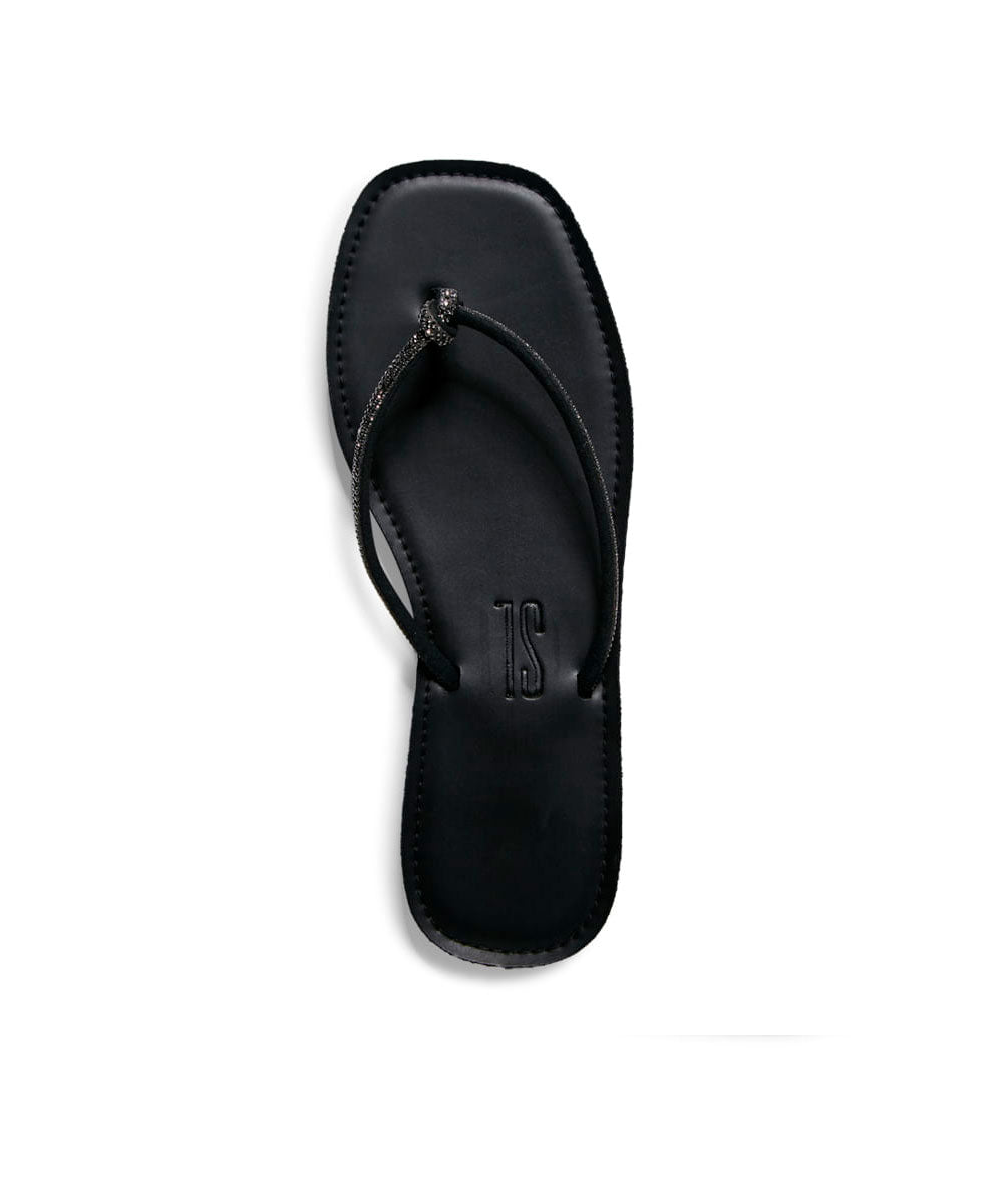 Rasteira Santa Lolla Preta Tiras Strass Nó