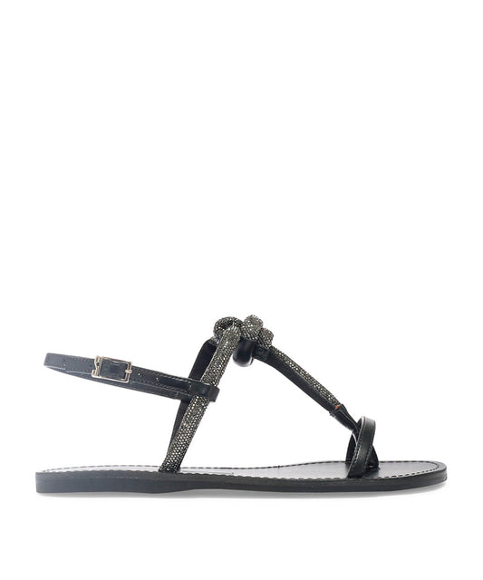 Rasteira Santa Lolla Preta Tiras Strass