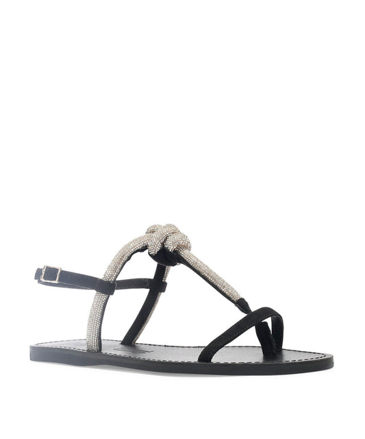 Rasteira Santa Lolla Preta Tiras Strass