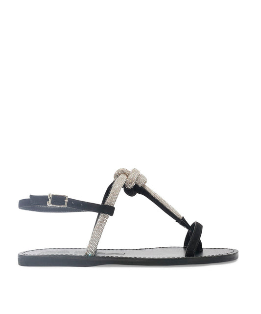 Rasteira Santa Lolla Preta Tiras Strass