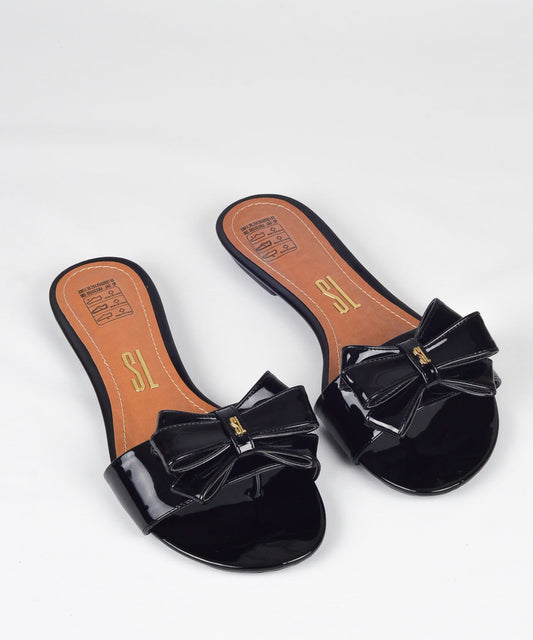 Rasteira Santa Lolla Preta Verniz Laço