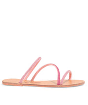 Rasteira Santa Lolla Rosa Bico Redondo Tiras Brilho Strass
