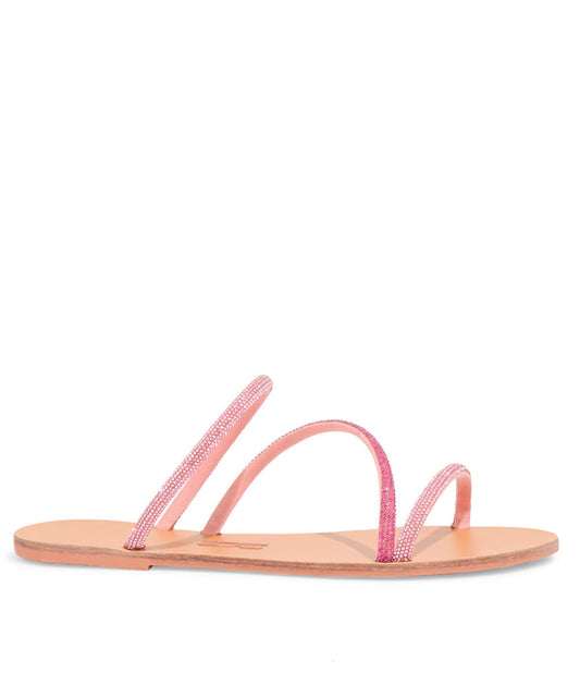 Rasteira Santa Lolla Rosa Bico Redondo Tiras Brilho Strass