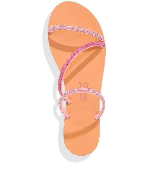 Rasteira Santa Lolla Rosa Bico Redondo Tiras Brilho Strass