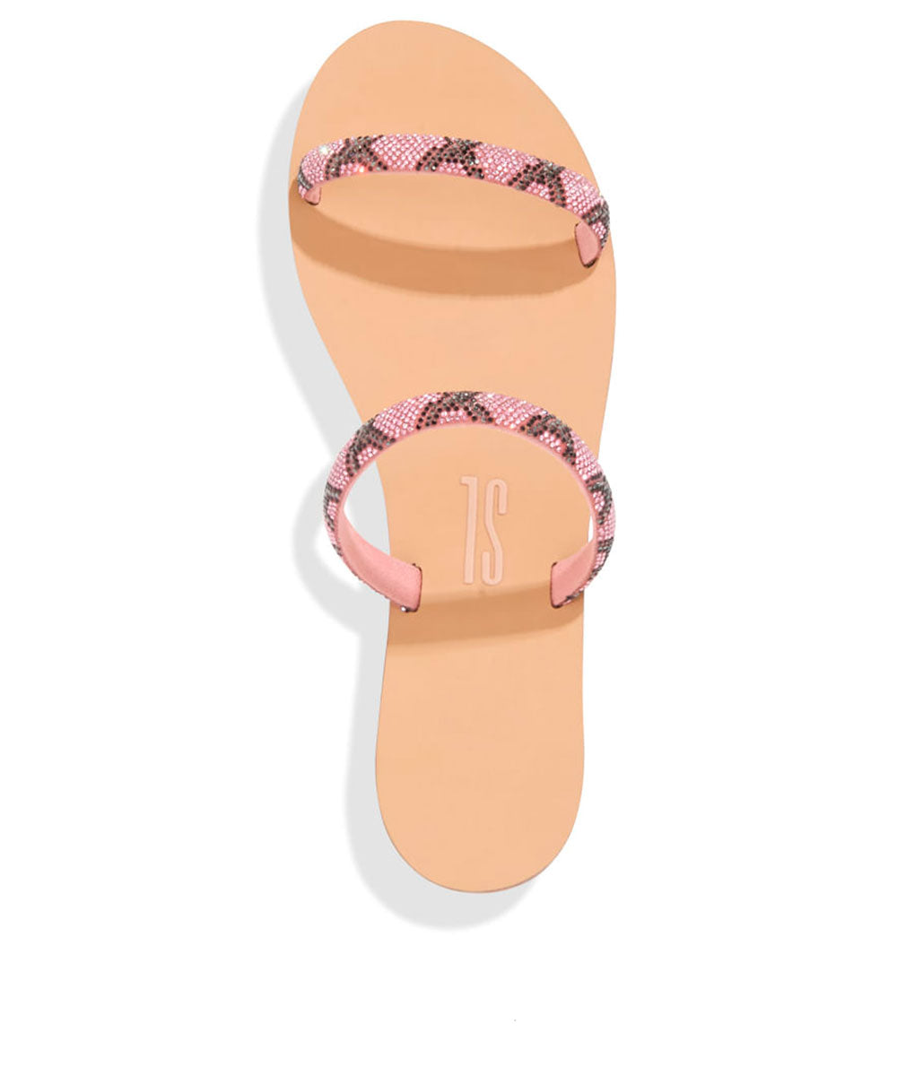 Rasteira Santa Lolla Rose Bico Redondo Brilho Strass