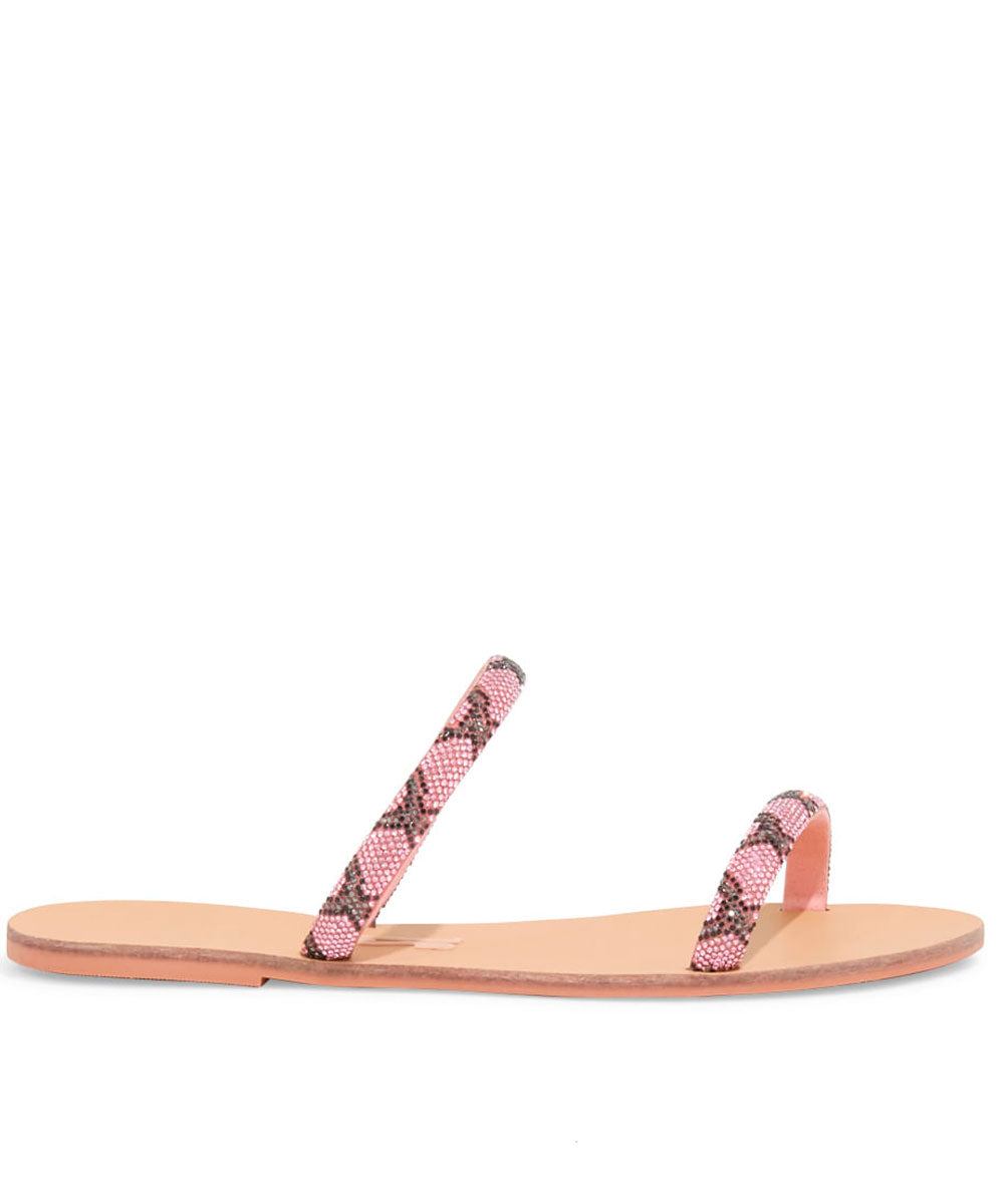 Rasteira Santa Lolla Rose Bico Redondo Brilho Strass