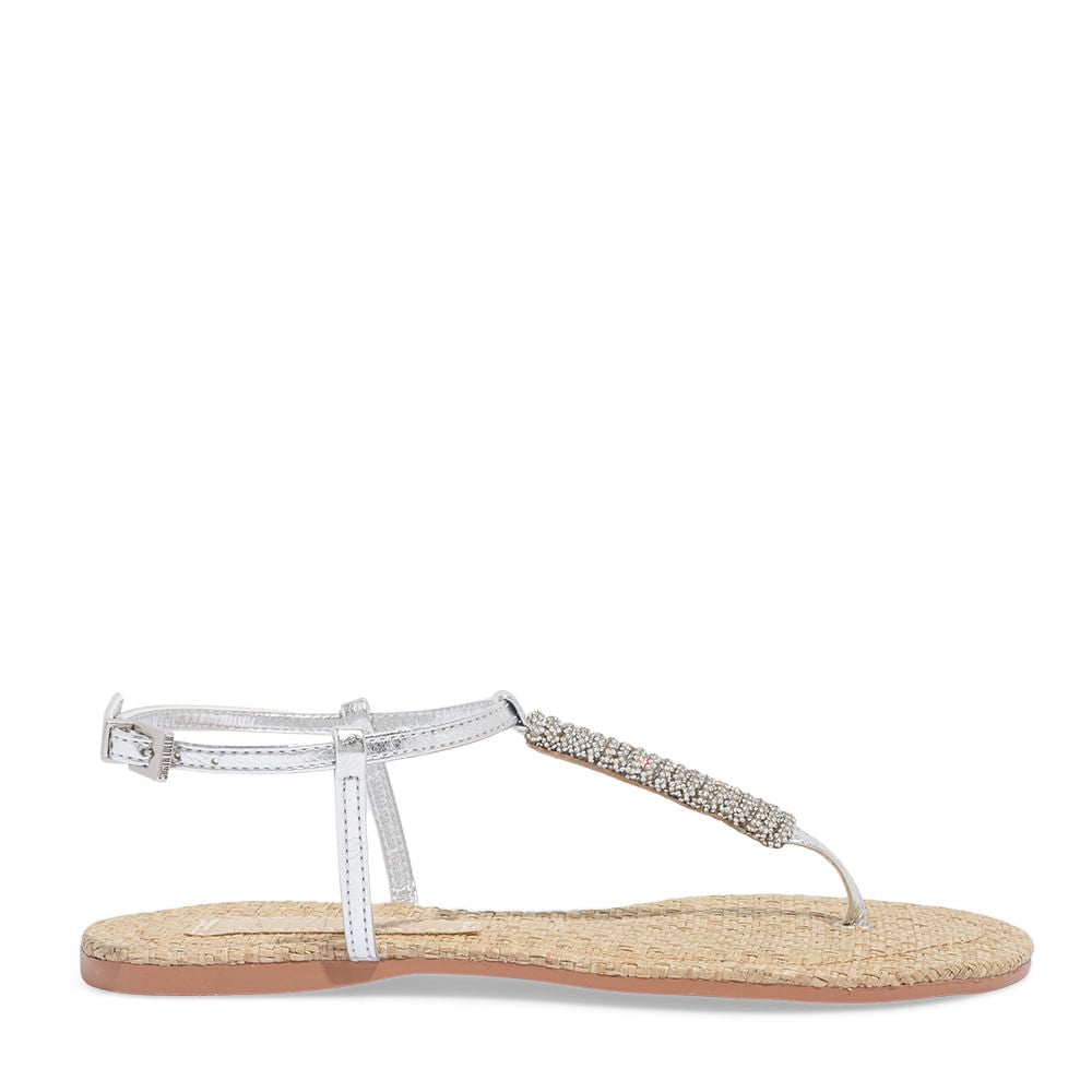 Rasteira Santa Lolla Strass Metalizada Prata