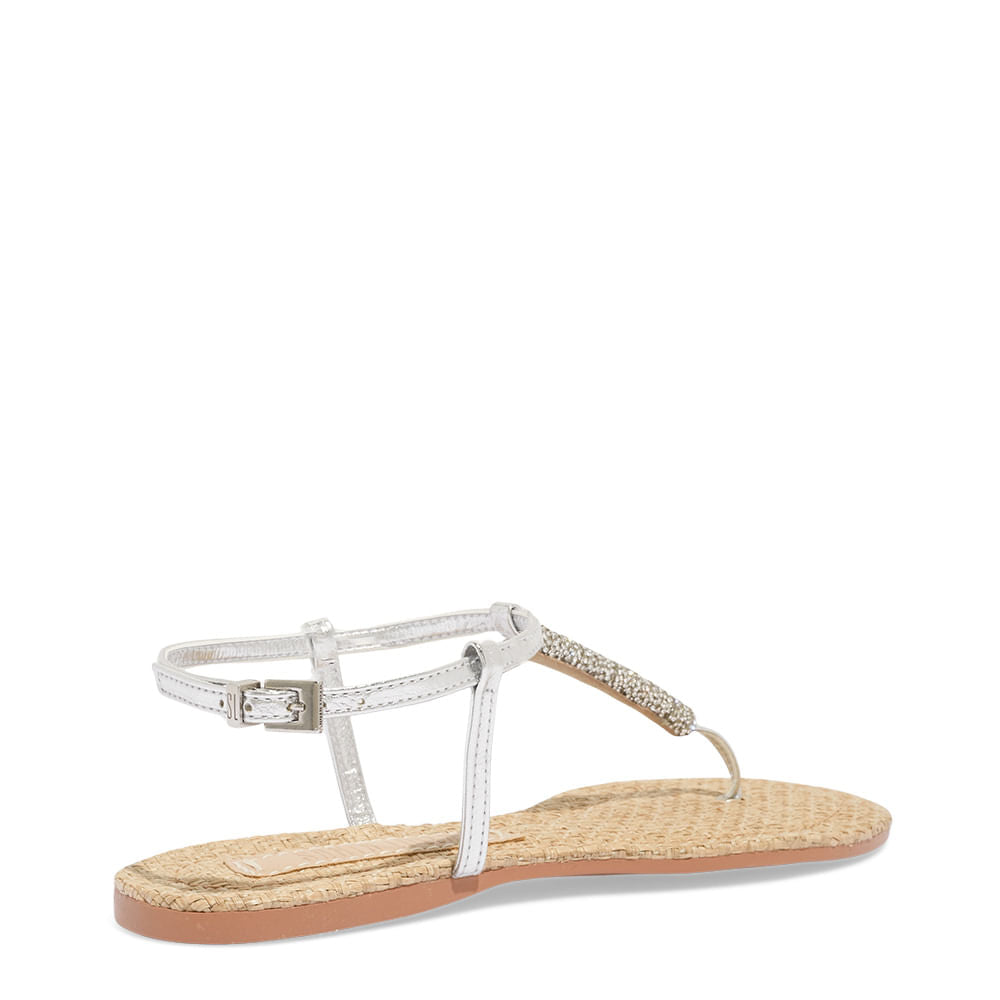Rasteira Santa Lolla Strass Metalizada Prata