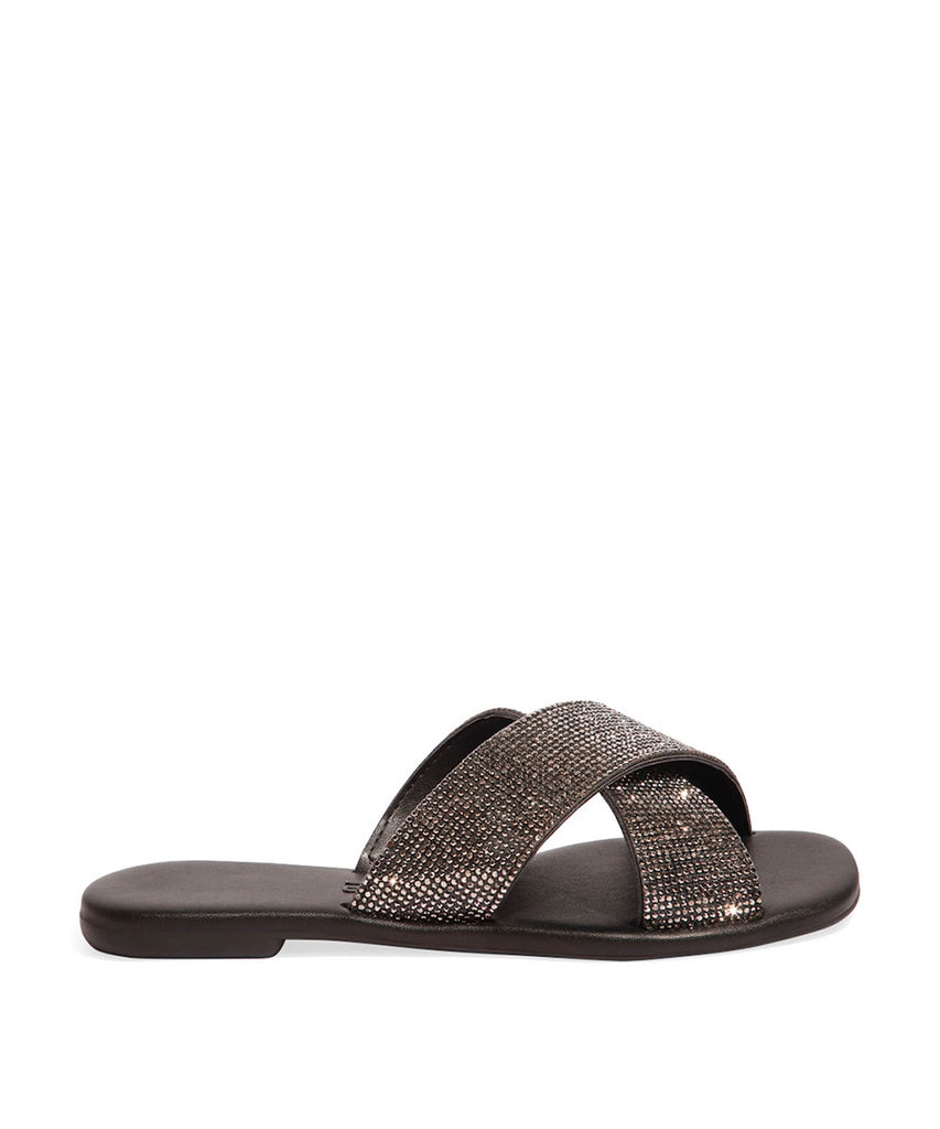 Rasteira Santa Lolla Strass Preto Jet Hematite