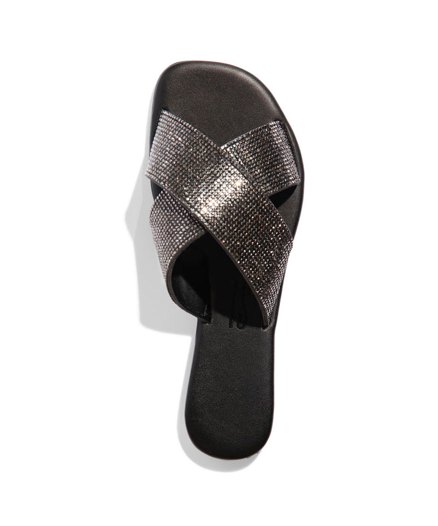 Rasteira Santa Lolla Strass Preto Jet Hematite