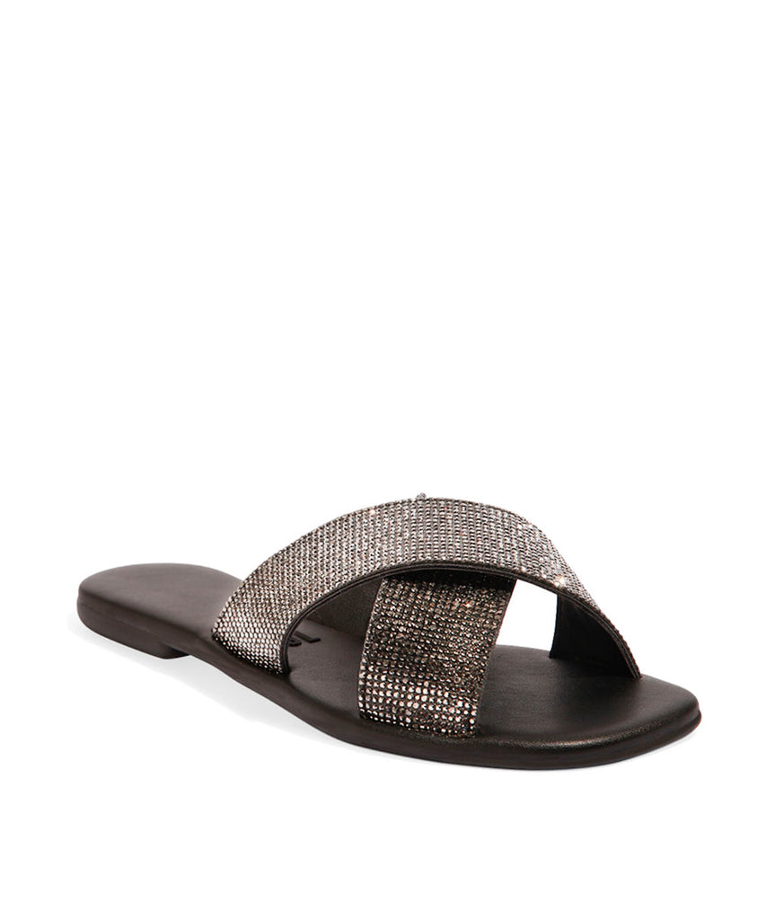 Rasteira Santa Lolla Strass Preto Jet Hematite