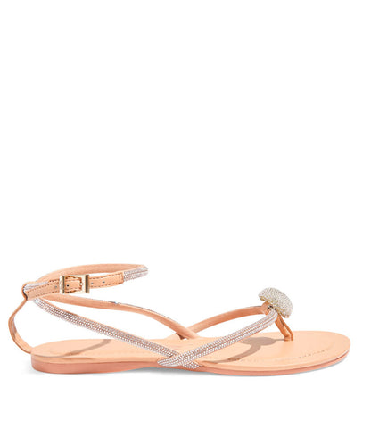 Rasteira Santa Lolla Tiras Finas Botão Strass Bege