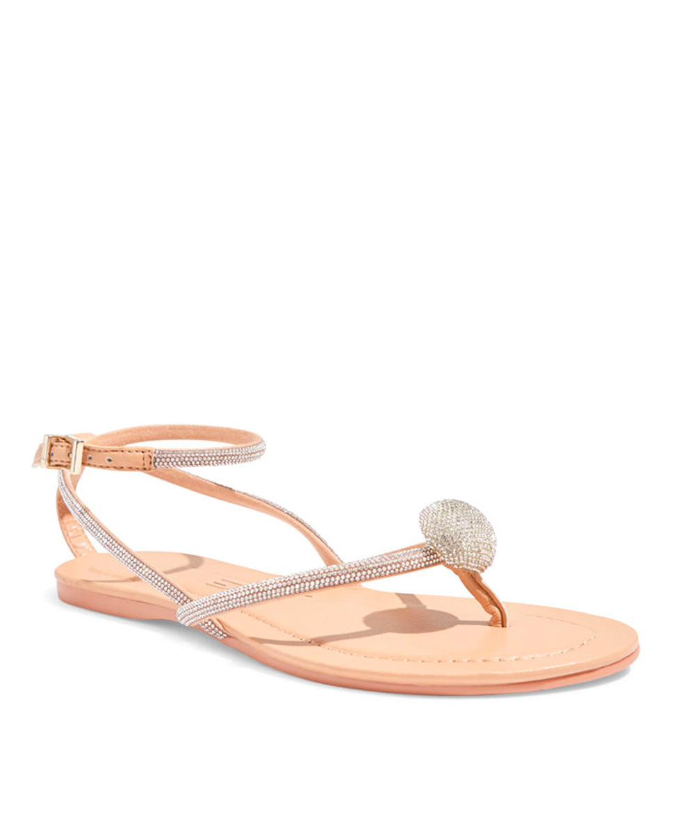 Rasteira Santa Lolla Tiras Finas Botão Strass Bege