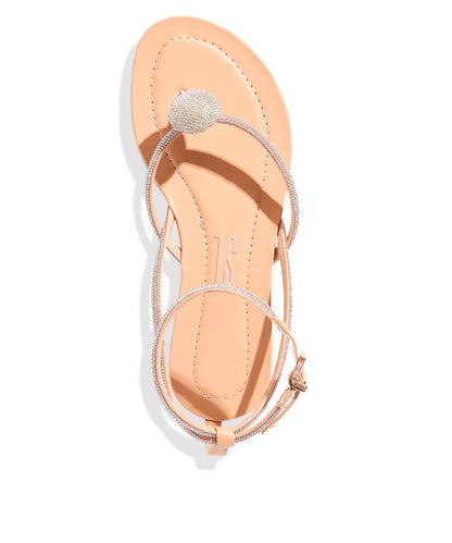 Rasteira Santa Lolla Tiras Finas Botão Strass Bege