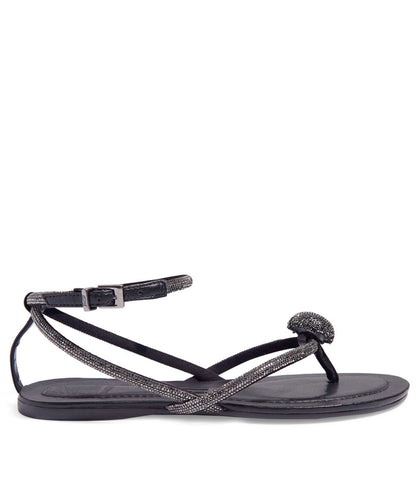 Rasteira Santa Lolla Tiras Finas Botão Strass Preta