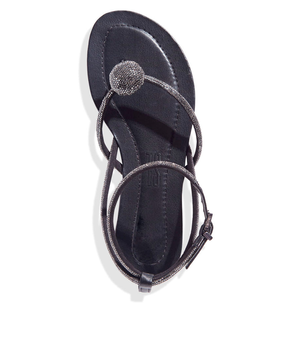 Rasteira Santa Lolla Tiras Finas Botão Strass Preta