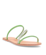 Rasteira Santa Lolla Verde Bico Redondo Tiras Strass