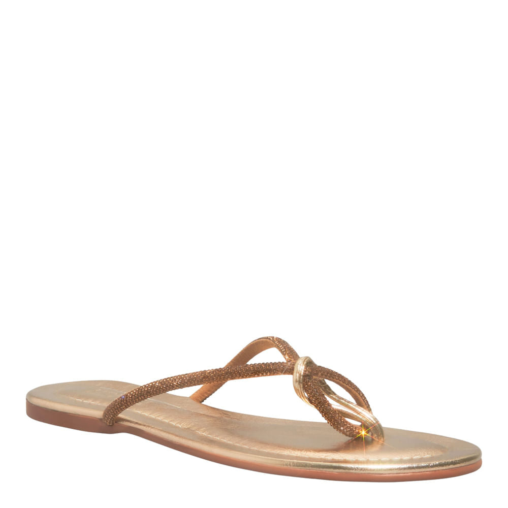 Rasteirinha Dourada Strass Santa Lolla Metalizada