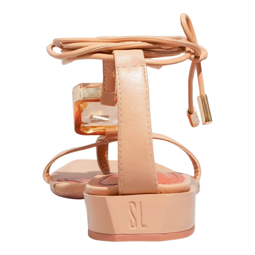 Rasteirinha Napa Bege Santa Lolla Bico Quadrado Amarração