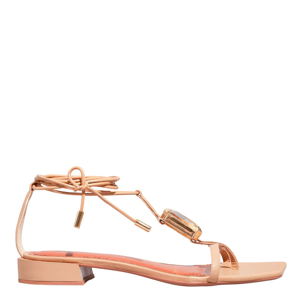 Rasteirinha Napa Bege Santa Lolla Bico Quadrado Amarração