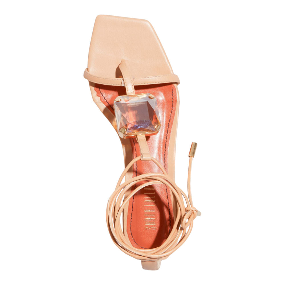 Rasteirinha Napa Bege Santa Lolla Bico Quadrado Amarração