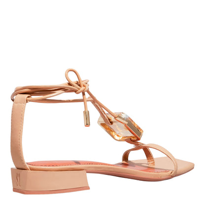 Rasteirinha Napa Bege Santa Lolla Bico Quadrado Amarração