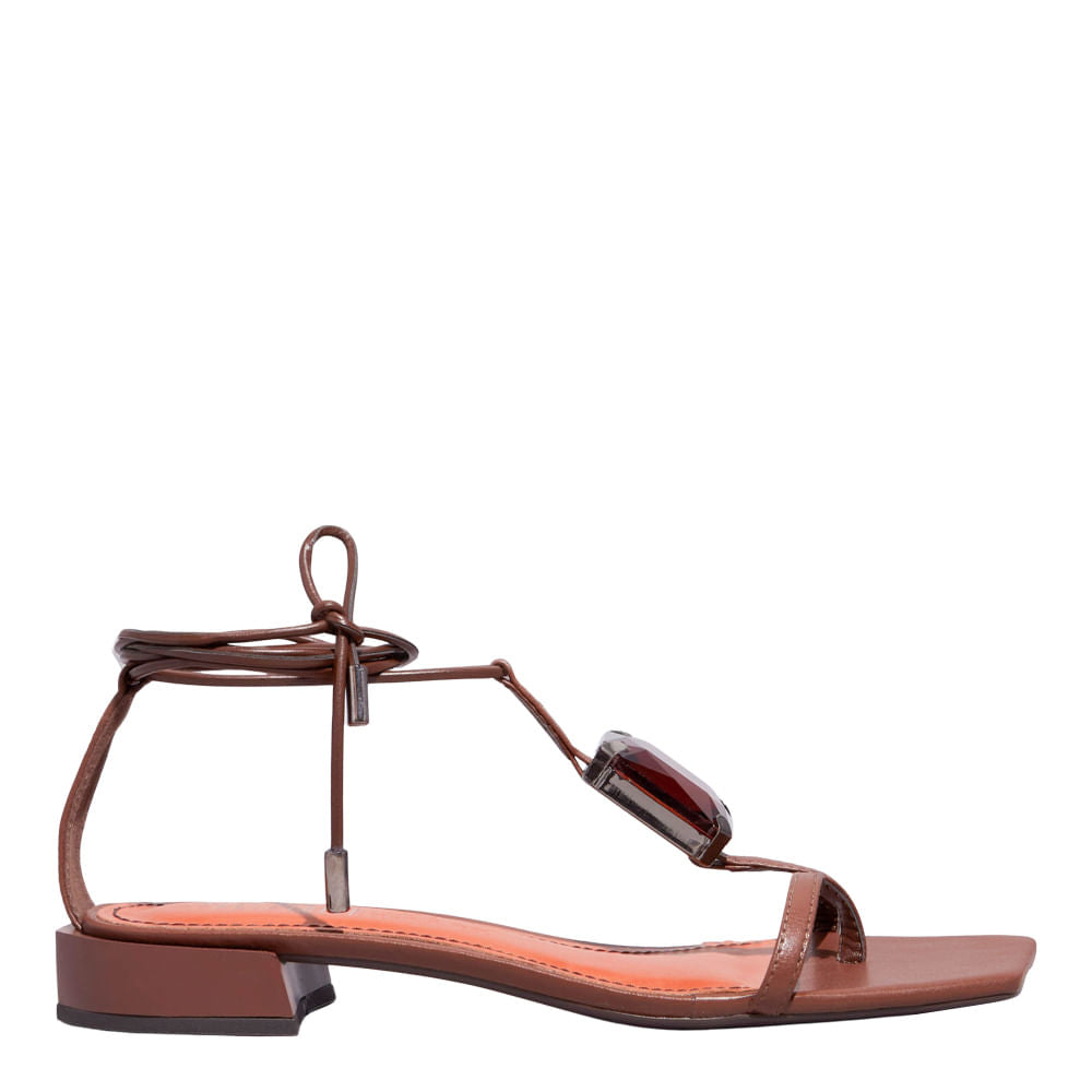 Rasteirinha Napa Preta Santa Lolla Bico Quadrado Amarração 