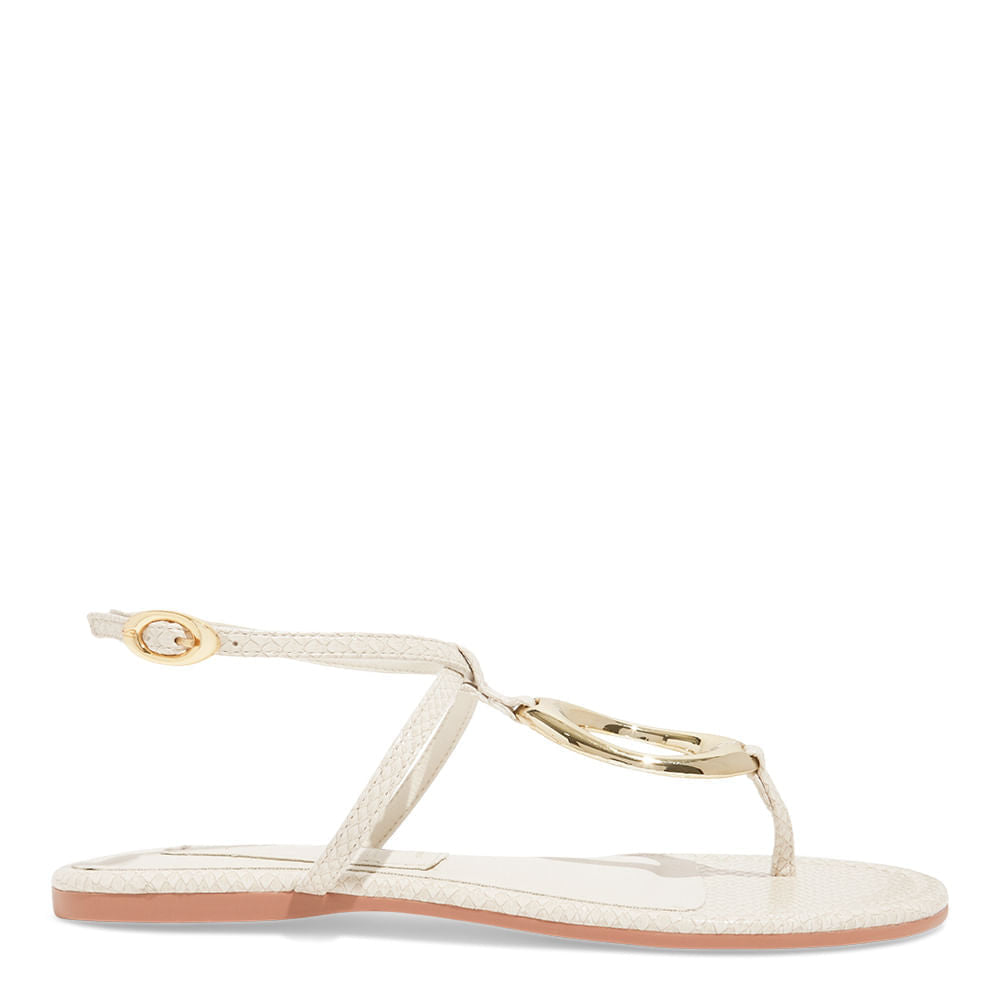 Rasteirinha Off White Santa Lolla Aplicação Metálica Dourada