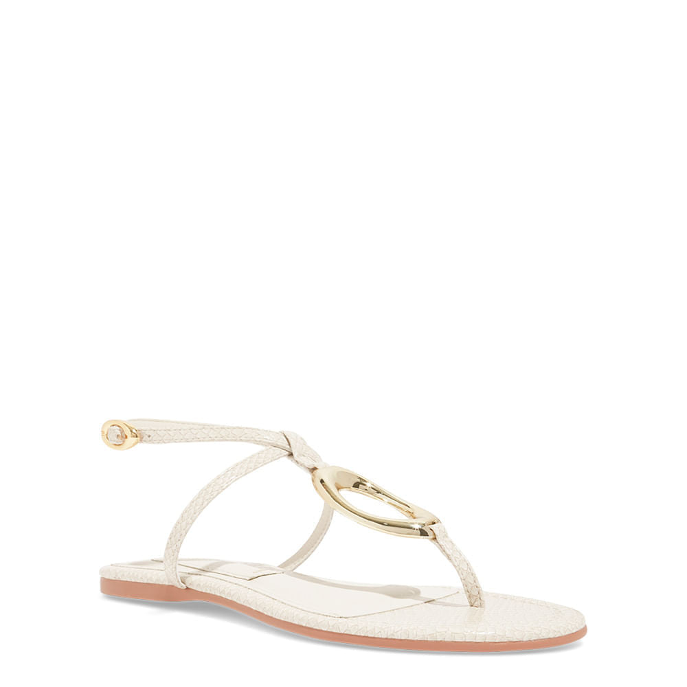 Rasteirinha Off White Santa Lolla Aplicação Metálica Dourada