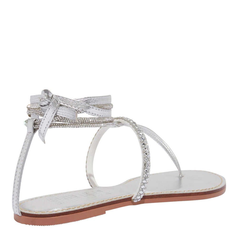 Rasteirinha Prata Strass Santa Lolla Metalizada Amarração