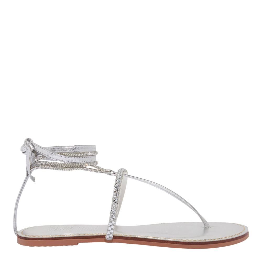 Rasteirinha Prata Strass Santa Lolla Metalizada Amarração