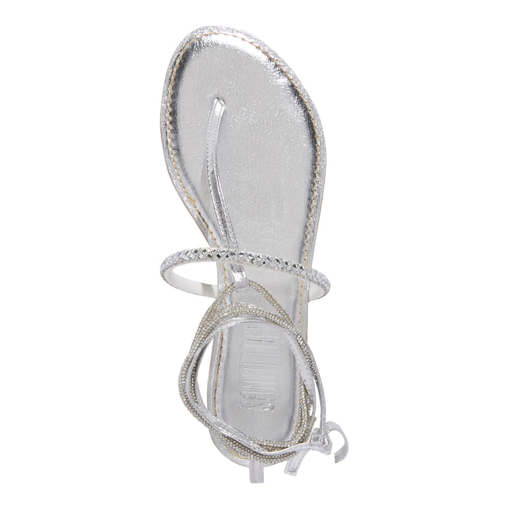 Rasteirinha Prata Strass Santa Lolla Metalizada Amarração