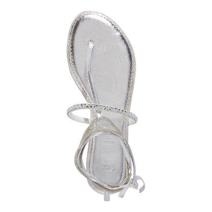 Rasteirinha Prata Strass Santa Lolla Metalizada Amarração