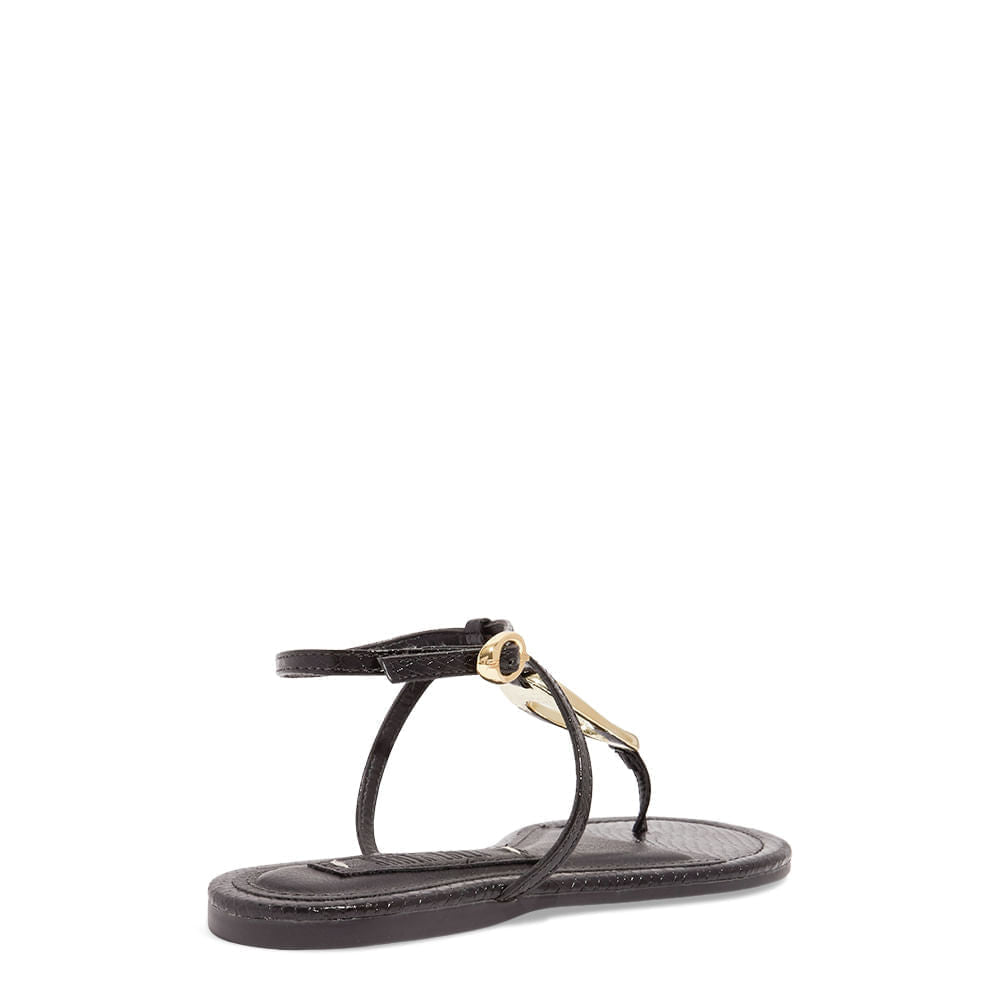 Rasteirinha Preta Santa Lolla Aplicação Metálica Dourada