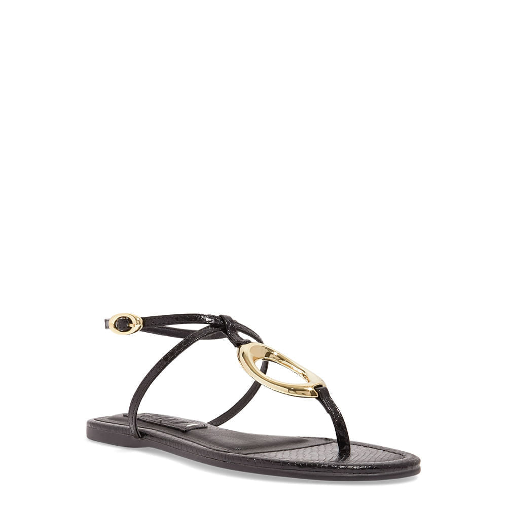 Rasteirinha Preta Santa Lolla Aplicação Metálica Dourada