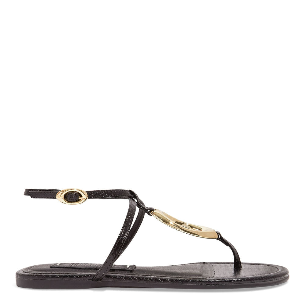 Rasteirinha Preta Santa Lolla Aplicação Metálica Dourada