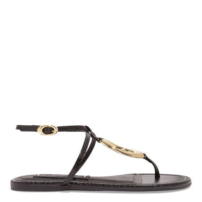 Rasteirinha Preta Santa Lolla Aplicação Metálica Dourada