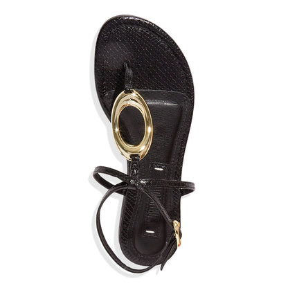 Rasteirinha Preta Santa Lolla Aplicação Metálica Dourada