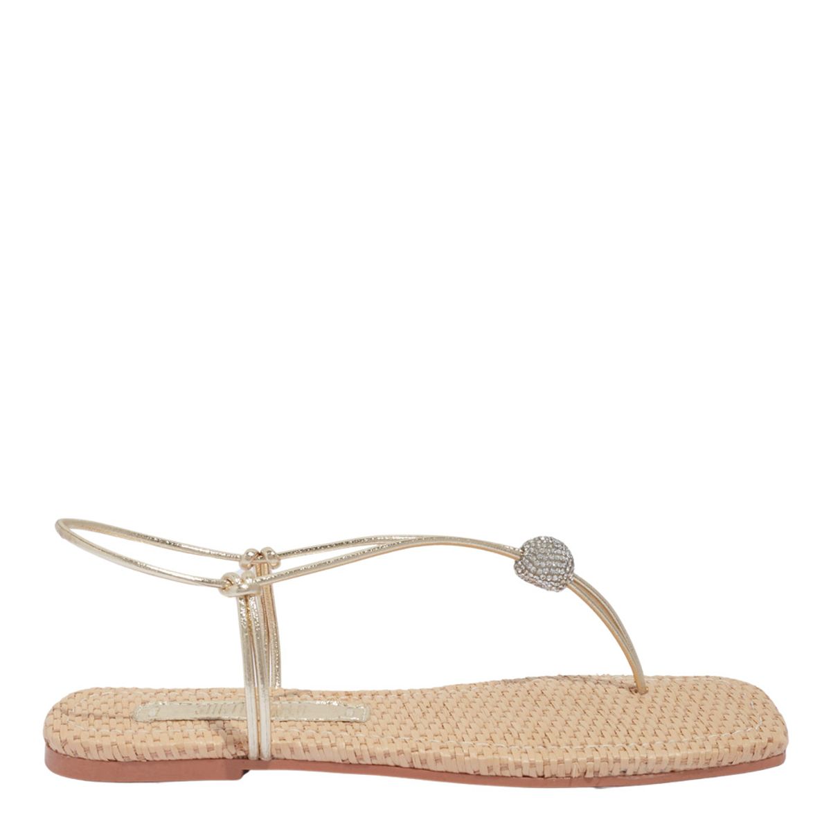 Rasteirinha Santa Lolla Dourada Metalizada Esfera Strass