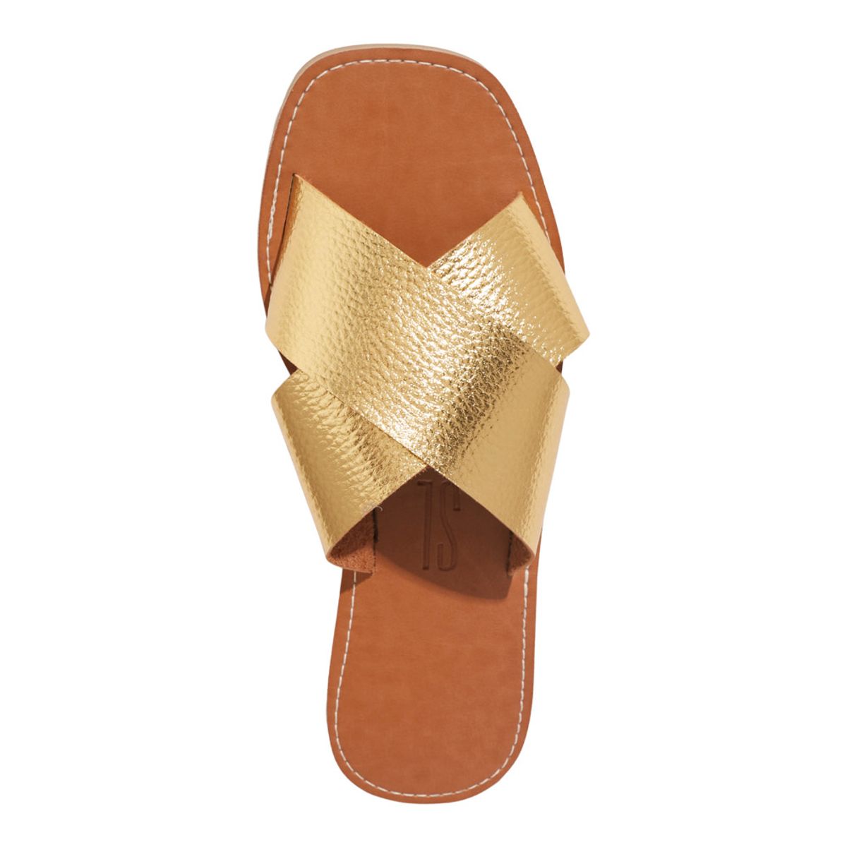 Rasteirinha Santa Lolla Dourada Tiras Cruzadas Bico Quadrado