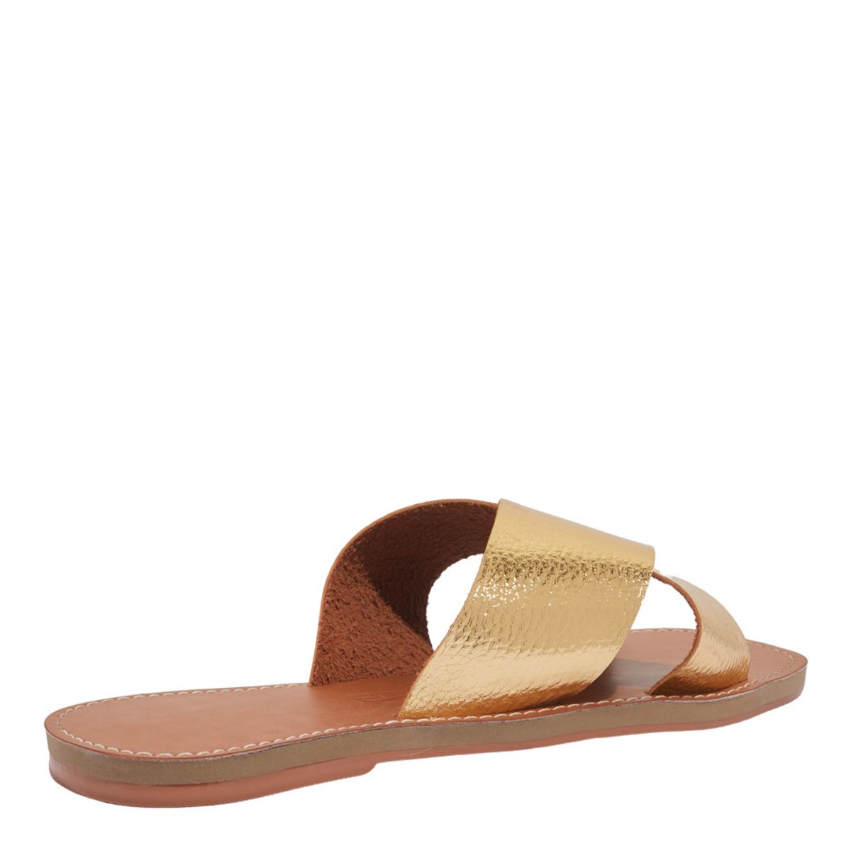 Rasteirinha Santa Lolla Dourada Tiras Cruzadas Bico Quadrado