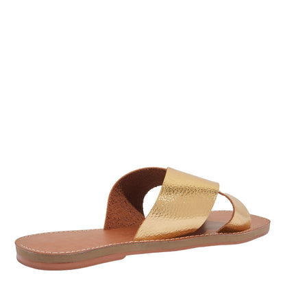 Rasteirinha Santa Lolla Dourada Tiras Cruzadas Bico Quadrado