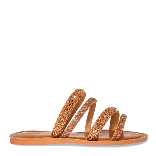 Rasteirinha Santa Lolla Marrom Tiras Strass Brilho