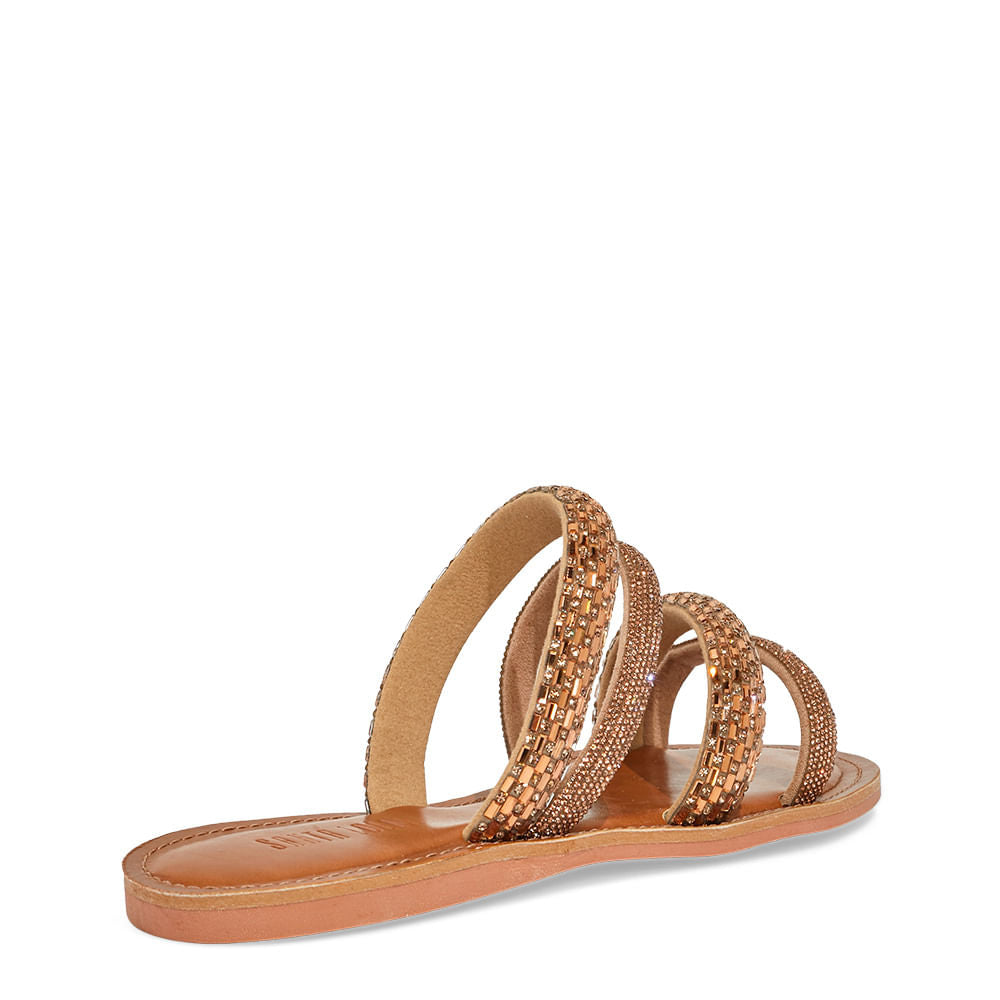 Rasteirinha Santa Lolla Marrom Tiras Strass Brilho