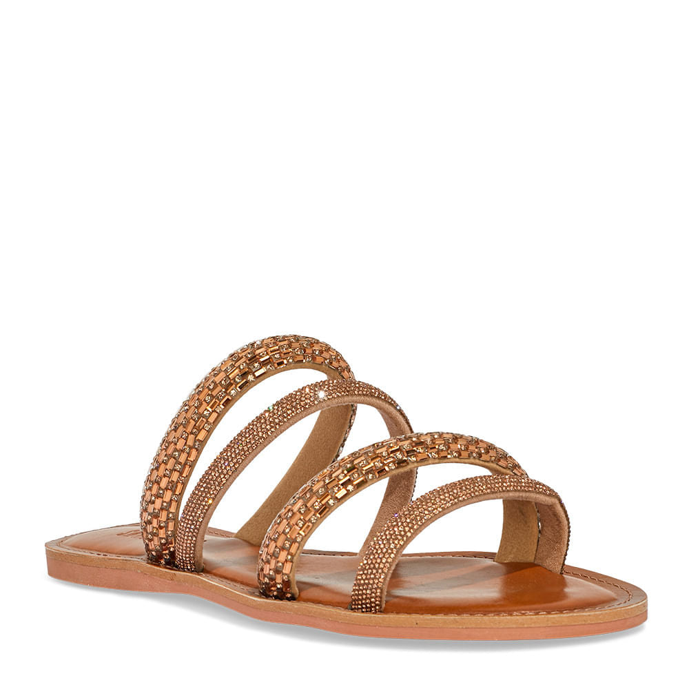 Rasteirinha Santa Lolla Marrom Tiras Strass Brilho