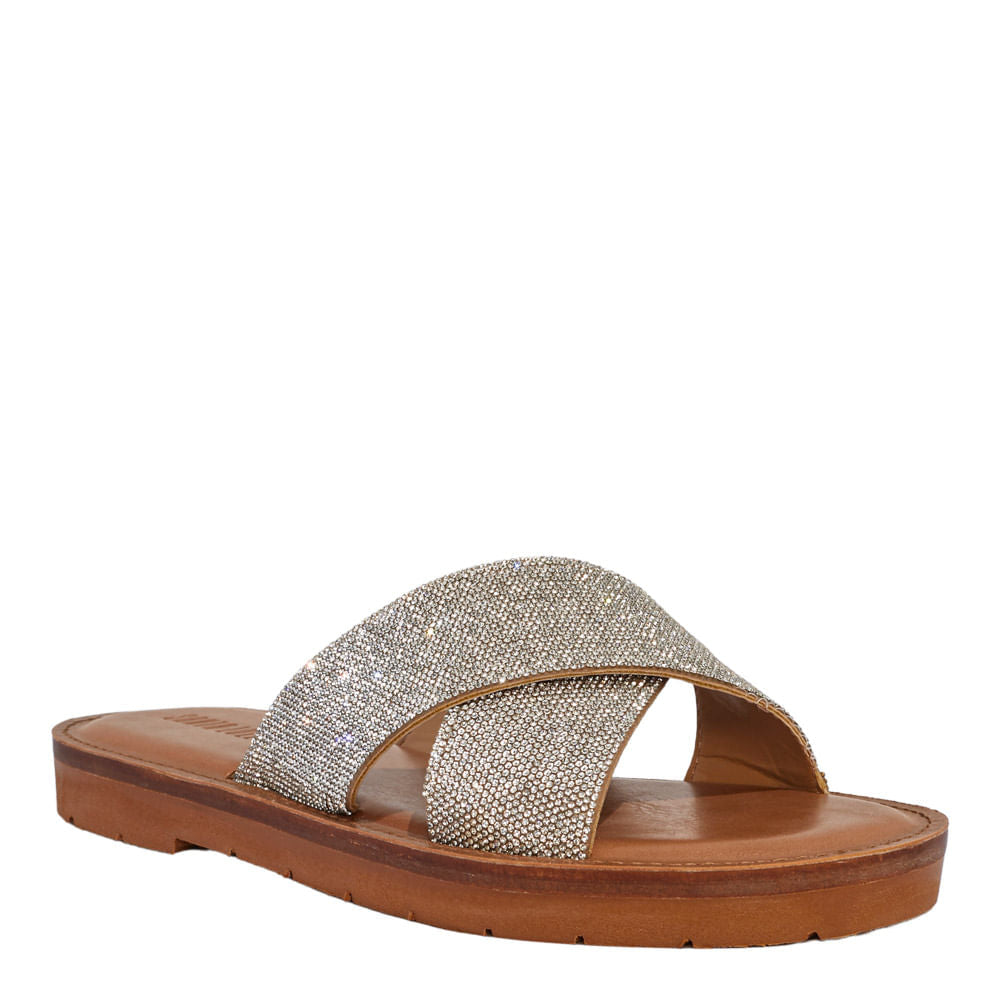 Rasteirinha Santa Lolla Prata Manta Cristal Brilho