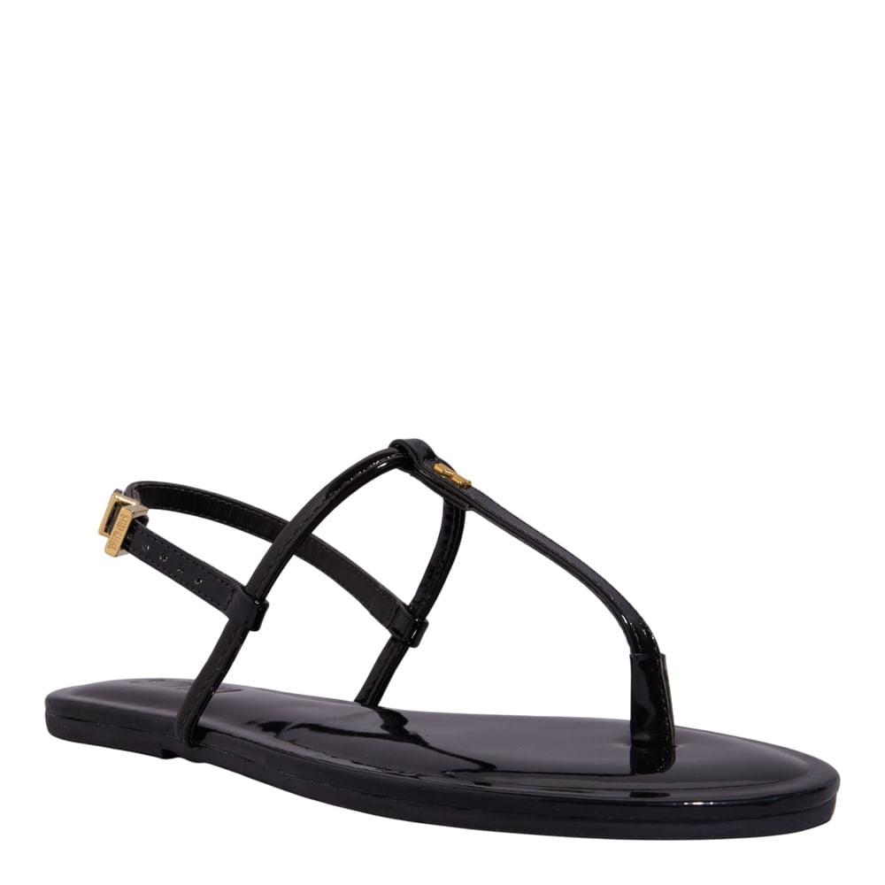 Rasteirinha Santa Lolla Preta Verniz Bico Redondo