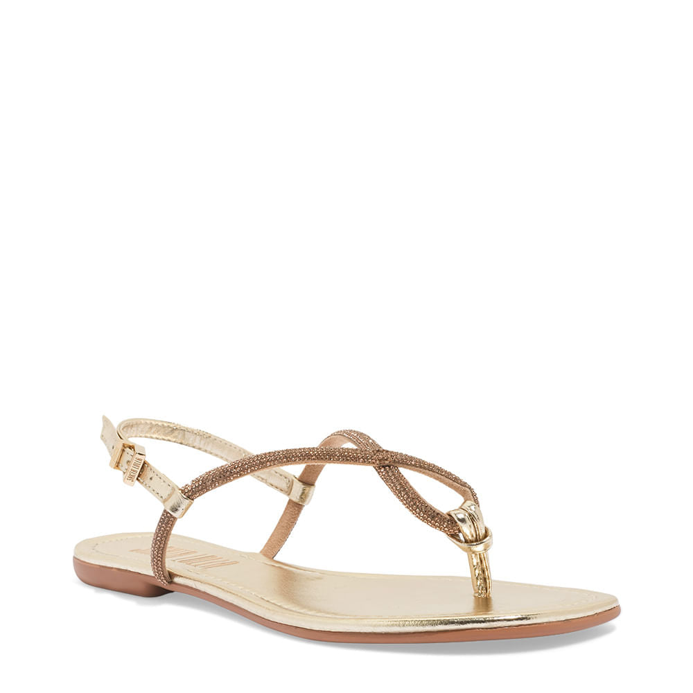 Rasteirinha Santa Lolla Strass Tiras Cruzadas Dourada Metalizada