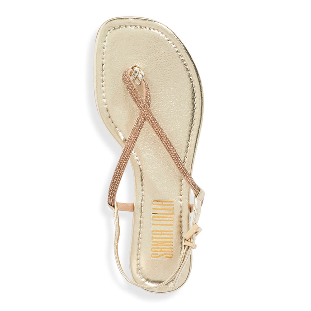 Rasteirinha Santa Lolla Strass Tiras Cruzadas Dourada Metalizada