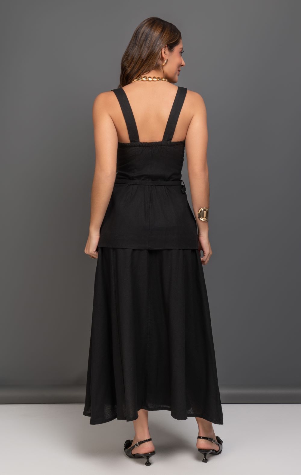 Saia De Linho Preta Frysaide